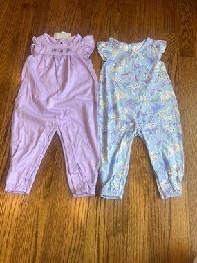 Girls' Lavender Butterfly One-Piece Romper - Set of 2